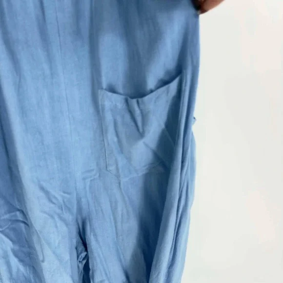 PRETTYGARDEN Women's Blue Cotton Linen Wide Leg Overall Jumpsuit Size L - Picture 3 of 8